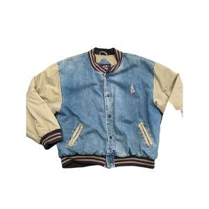 Vintage Denim Letterman Jacket - 90’s Denim Jean Jacket - No Fear Denim